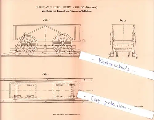 Original Patent - C. F. Kiehn in Maribo , Dänemark , 1894 , Lose Rampe , Transportwesen !!!