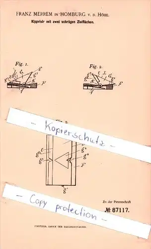 Original Patent - Franz Merrem in Homburg v. d. Höhe , 1895 , Kippvisir mit Zielflächen !!!
