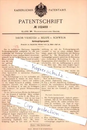 Original Patent - Jakob Viemeyer in Milspe b. Schwelm , 1898 , Vorhangträgergestell !!!