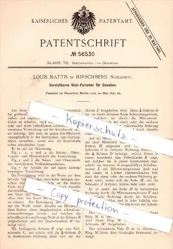 Original Patent - L. Mattis in Hirschberg , Schlesien , 1890 , Visir - Fernrohr für Gewehre !!!