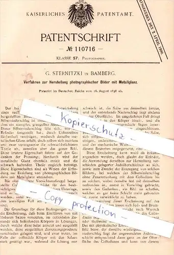 Original Patent - G. Sternitzki in Bamberg , 1898 , Herstellung photographischer Bilder mit Metallglanz !!!