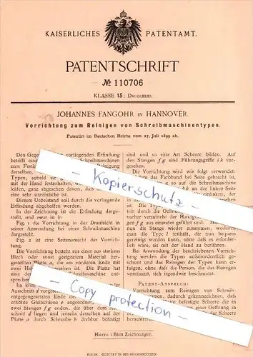 Original Patent - Johann Fangohr in Hannover , 1899 , Reinigen von Schreibmaschinentypen !!!