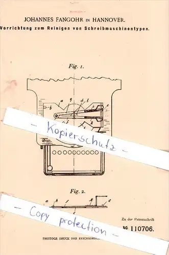 Original Patent - Johann Fangohr in Hannover , 1899 , Reinigen von Schreibmaschinentypen !!!