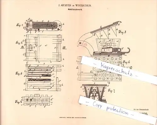 Original Patent - J. Aegeter in Winterthur  , 1889 , Hohlbackwerk , Bäckerei , Bäcker !!!