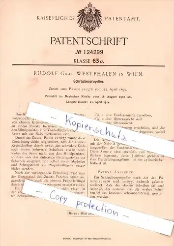 Original Patent - Rudolf Graf Westphalen in Wien , 1900 , Schraubenpropeller !!!