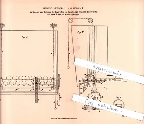 Original Patent - L. Sendker in Harburg a. E. , 1903 , Reinigen der Feuerrohre bei Dampfkesseln !!!