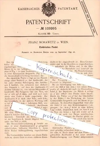 Original Patent - Franz Morawetz in Wien , 1899 , Elektrisches Pendel !!!