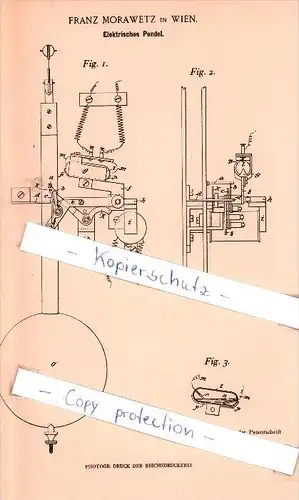 Original Patent - Franz Morawetz in Wien , 1899 , Elektrisches Pendel !!!