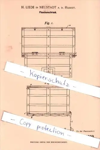Original Patent - H. Liede in Neustadt a. d. Haardt , 1899 , Flaschenschrank !!!