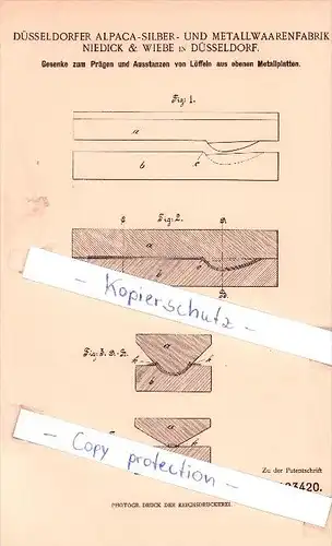 Original Patent - Düsseldorfer Alpaca-Silber- und Metallwaarenfabrik Niedick & Wiebe in Düsseldorf !!!
