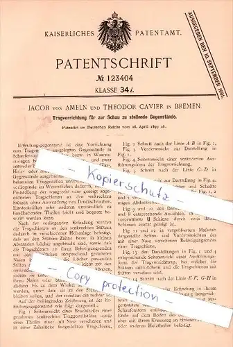 Original Patent - Jacob von Ameln und T. Cavier in Bremen , 1899 , Tragevorrichtung !!!