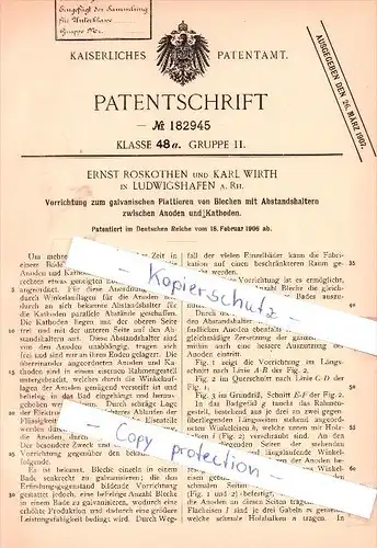 Original Patent - E. Roskothen und K. Wirth in Ludwigshafen a. Rh. , 1906 , Plattieren von Blechen  !!!