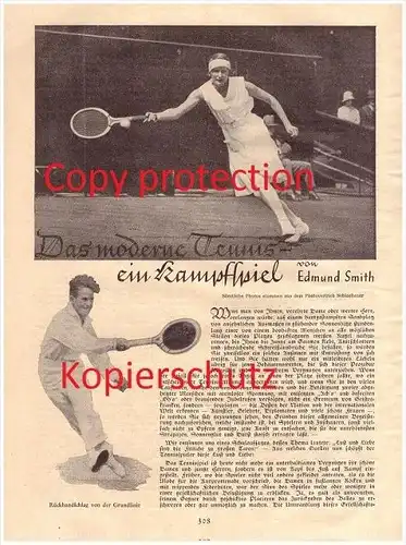 original Zeitungsbericht - 1930 - TENNIS - Ein Kampfspiel von Edmund Smith !!!