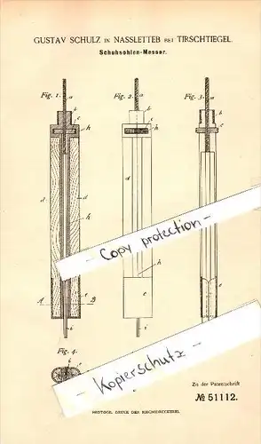 Original Patent - G. Schulz in Naßletteb b. Tirschtiegel / Trzciel , 1889 , Schuhsohlen-Messer , Westpreussen , Meseritz