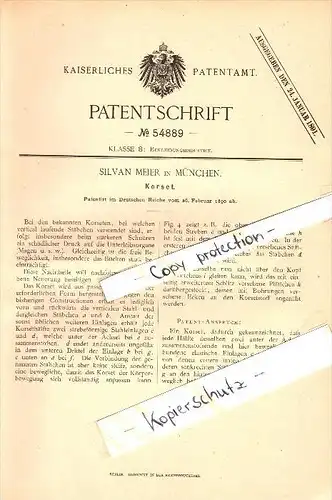 Original Patent - Silvan Meier in München , 1890 , Korsett , Corset !!!