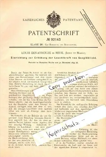 Original Patent - L. Denayrouze à Reuil , Seine et Marne , 1894 , Augmenter la luminosité à la lumière artificielle !!!
