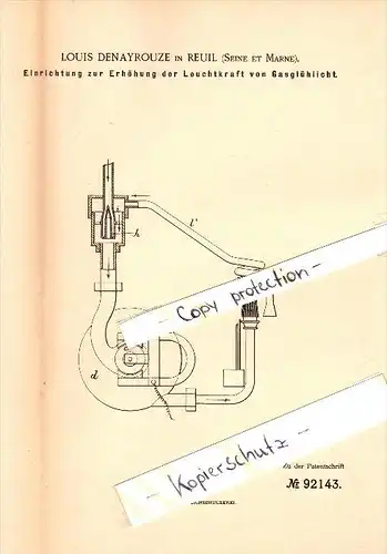 Original Patent - L. Denayrouze à Reuil , Seine et Marne , 1894 , Augmenter la luminosité à la lumière artificielle !!!