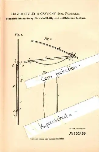 Original Patentschrift - Olivier Levilly à Gravigny pres Evreux , Eure , 1898 ,  mécanisme pour écrans !!!