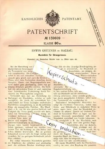 Original Patentschrift - Erwin Kretzner in Halbau / I&#322;owa , 1885 , Mundstück für Strangpressen , Lebus !