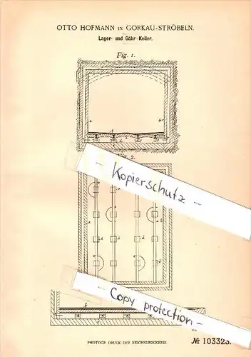 Original Patent - Otto Hofmann in Gorkau i. Schlesien , 1898 , Lagerkeller , Keller , Architektur !!!