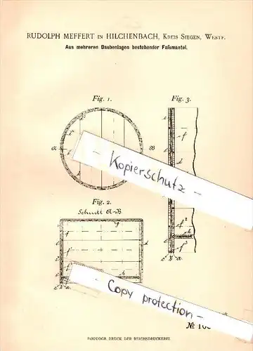 Original Patent - Rudolph Meffert in Hilchenbach b. Siegen , 1898 , Faßmantel aus mehreren Lagen , Fass , Fässer !!!