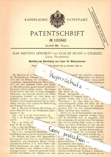 Original Patent - J.B. Dérobert et Claude Muzin à Charlieu , Loire , 1897 , Machine de tissage !!!