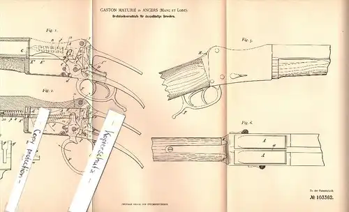 Original Patent -  Gaston Maturié à Angers , Maine et Loire , 1898 , fermeture pour fusils à deux coups !!!