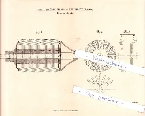 Original Patent - Firma Gebrüder Perner in Elbe - Teinitz / Tynec nad Labem , 1885 , Röhrenbürste !!!