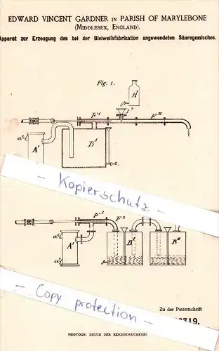 Original Patent - E. V. Gardner in Parish of Marylebone n. London , 1885 , white lead factory !!!