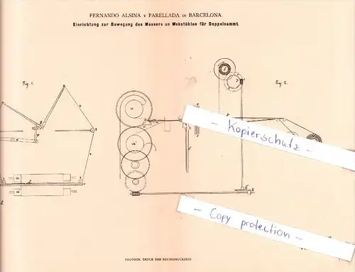 Original Patent   - F. A. v Parellada in Barcelona , 1883 , Aparato para telares , tejeduría !!!