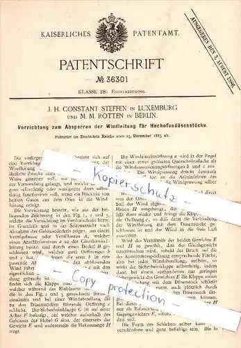 Original Patent   - J. H. C. Steffen in Luxemburg und M. M. Rotten in Berlin , 1885 , Eisenerzeugung !!!