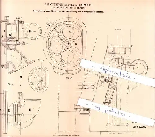 Original Patent   - J. H. C. Steffen in Luxemburg und M. M. Rotten in Berlin , 1885 , Eisenerzeugung !!!