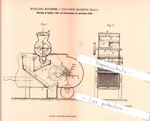 Original Patent - W. Bochenek in Ungarisch Hradisch / Uherské Hradiste , 1885 , Kühl- und Putzmaschinen !!!