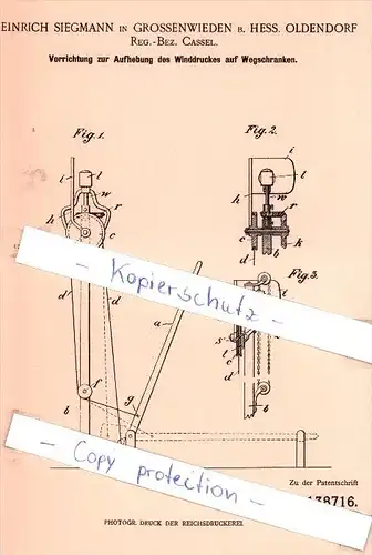 Original Patent   - H. Siegmann in Grossenwieden b. Hess. Oldendorf Reg.-Bez. Cassel , 1901 , !!!