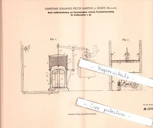 Original Patent   - C. J. P. Kampers in Leiden , Holland , 1898 ,  Fernabstellvorrichtung !!!