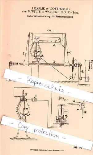 Original Patent   - J. Karlik in Gottesberg / Boguszów und M. Witte in Waldenburg , 1901 , Schlesien , Gorce , Walbrzych