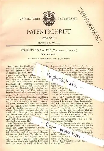 Original Patent - John Yeadon in Idle , Yorkshire , 1887 , Heald frame , weaving !!!!