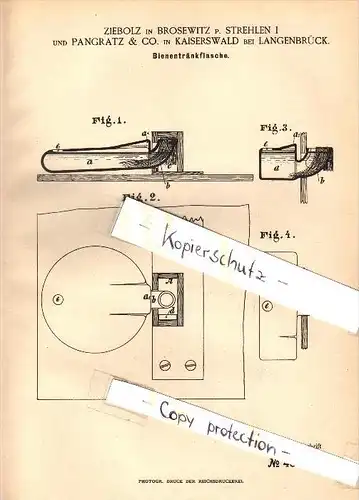 Original Patent - Ziebolz in Brosewitz b. Strehlen und Pangratz & Co. in Kaiserwald b. Langenbrück , 1887 , Bienen  !!!!