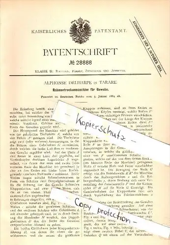 Original Patent - Alphonse Delharpe à Tarare , 1884 , Sèche-linge pour le tissu , textiles  !!!