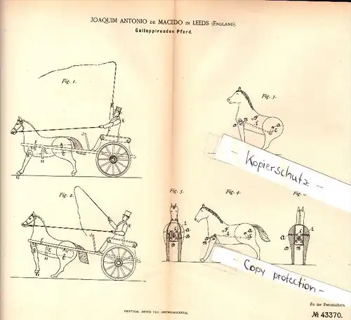 Original Patent - Joaquim Antonio de Macedo in Leeds , England , 1887 , galloping horse !!!