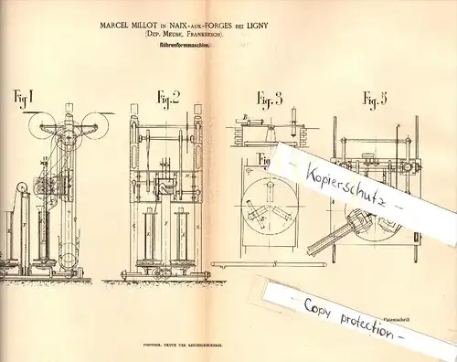Original Patent - Marcel Millot à Naix-aux-Forges près Ligny , 1886 , La machine de moulage pour les tubes !!!