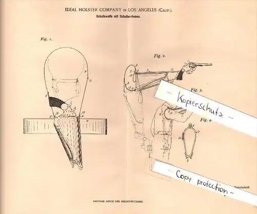 Original Patent - Schußwaffe mit Schulterriemen , 1901 , Ideal Holster Company in Los Angeles , Pistole , pistol !!!