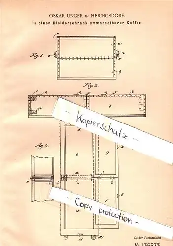 Original Patent - Oskar Unger in Heringsdorf i. Mecklenburg , 1902 , Koffer als Kleiderschrank , Usedom !!!
