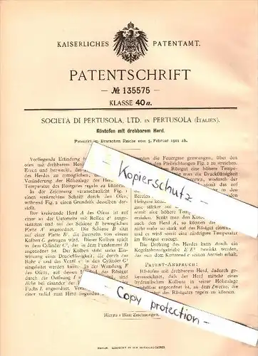 Original Patent - Societa di Pertusola Ltd. in Pertusola , Italia , 1901 , Torrefazione forno a suola rotante !!!
