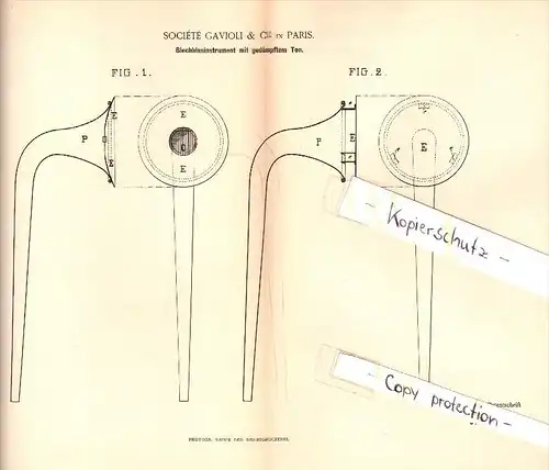 Original Patent - Société Gavioli & Co in Paris , 1892 , Blechblasinstrument , Tuba , posaune , trompete , trumpet !!!