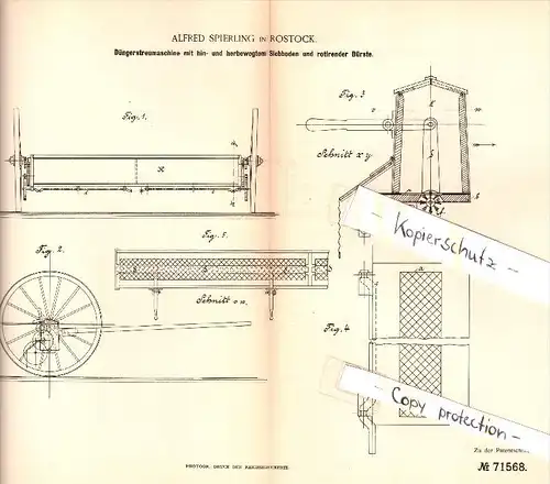Original Patent - Alfred Spierling in Rostock i. Mecklenburg , 1893 , Düngerstreumaschine , Landwirtschaft , Agrar !!!
