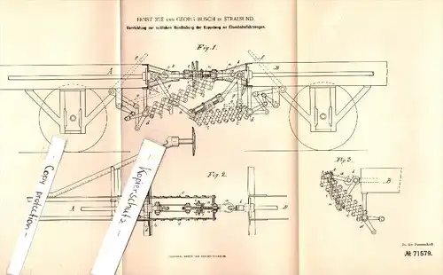 Original Patent - Ernst Mie und Georg Busch in Stralsund i. Mecklenburg , 1893 , Kupplung für Eisenbahn !!!