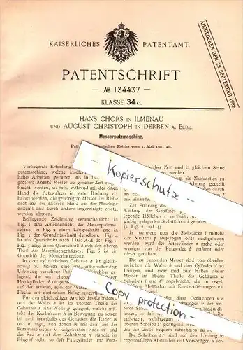 Original Patent - A. Christoph in Derben a. Elbe / Elbe-Parey und Hans Chors in Ilmenau , 1901 , Messer-Putzmaschine !!!