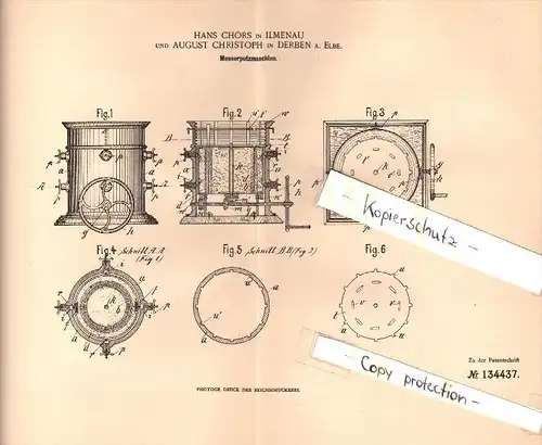 Original Patent - A. Christoph in Derben a. Elbe / Elbe-Parey und Hans Chors in Ilmenau , 1901 , Messer-Putzmaschine !!!