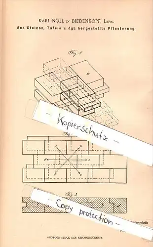 Original Patent - Karl Noll in Biedenkopf b. Marburg , 1901 , Pflasterung aus Steinen und Tafeln , Straßenbau !!!